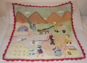 Peruvian Textile Folk Art Embroidered Applique 3D Wall Art Farm Scene 19" x 19" - Picture 1 of 16