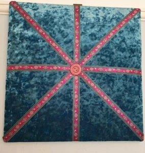 Handmade Padded Notice Message Memo Board Turquoise crushed velvet 44cm square - Picture 1 of 4