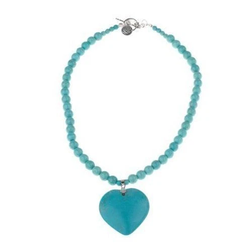 QVC Susan Graver Simulated Turquoise Heart-Shaped Bead Necklace - Image 1 of 2