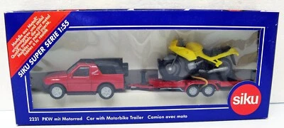 Opel Frontera Sport SUV con BMW RS1100 motocicleta en remolque conjunto 1/55 Siku 2231 Foto 1 de 2