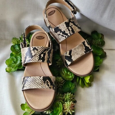 Sandálias planas Dr. Scholl's femininas forma livre bronzeada preta cobra 6,5 M - Imagem 1 de 4