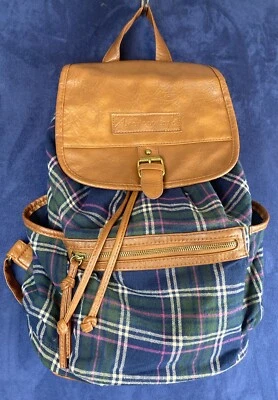 Mochila American Eagle Outfitters Azul a Cuadros con Marrón Camel Excelente Estado Foto 1 de 4