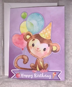 Birthday Card Sweet Monkey Pretty Purple - Picture 1 of 4