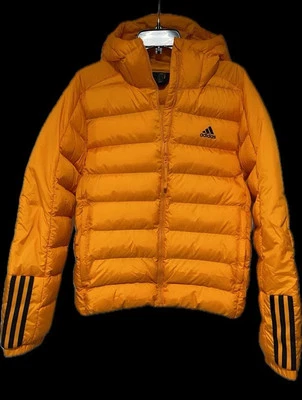 Adidas Men Itavic 2.0 Puffer 3 Stripe Hooded Jacket Active Orange Size M NEW - Image 1 of 4