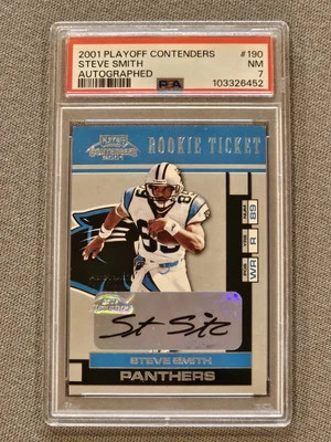STEVE SMITH 2001 PLAYOFF CONTENDERS AUTOGRAPH ROOKIE RC #190 ULTRA RARE RC PSA 7 - Image 1 of 3