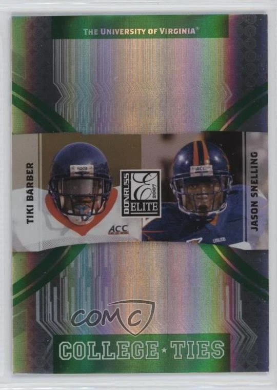 2007 Donruss Elite College Ties Green /800 Tiki Barber Jason Snelling Rookie RC - Image 1 of 2