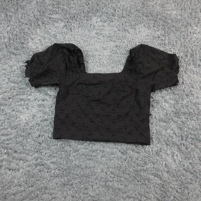 Camisa corta boho Mason & Belle para mujer mediana negra con ojales manga abullonada nueva con etiquetas Foto 1 de 4