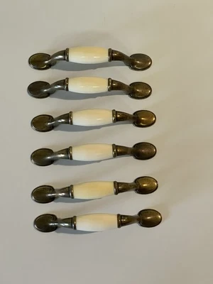 Vintage Ivory Acrylic Antique Brass Cabinet Handle Pulls Lot of 6 - 3" - Image 1 of 4