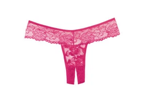 Allure Lingerie Chiqui Love Lace Crotchless Thong - Hot Pink - OS - Picture 1 of 4