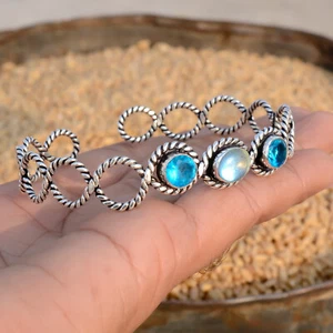 Labradorite & Blue Topaz Gemstone Bracelet 925 Sterling Silver Party Cuff Bangle - Picture 1 of 7