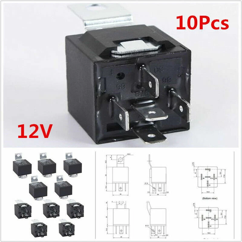 10Pcs/Set 12V 30/40 Amp 5-Pin SPDT Electrical Relays For Car Alarm Fitters Audio - Image 1 of 1