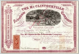 Vintage 1870 Stock Certificate "The Mc Clintockville Petroleum Co" Pennsylvania - Picture 1 of 3