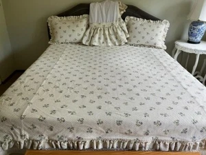 VINTAGE* CREAMY FLORAL WAFFLE COTTON FULL / QUEEN DUVET 4PC. SET #331 - Picture 1 of 24