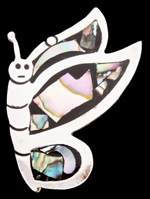 Broche broche mariposa madreperla vintage mexicano Taxco plata esterlina 925 Foto 1 de 4