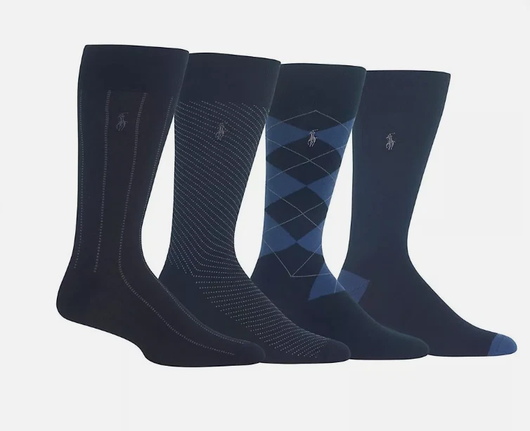 Polo Ralph Lauren Men's Assorted Pattern Dress Crew Socks-4 Pair Pack-Soft - NEW - Image 1 of 3