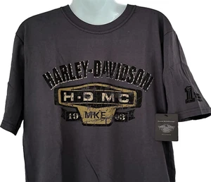 Harley Davidson BLACK LABEL SS Shirt Gray Dark Custom MKE 1903 Chest 45in Mens L - Picture 1 of 10