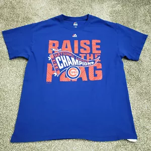 Camiseta de los Cachorros de Chicago talla grande azul 2016 campeones de la Liga Nacional levantan bandera majestic - Imagen 1 de 16