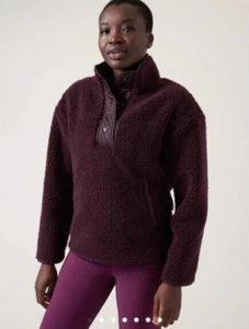 Athleta Cozy Sherpa Snap Sweatshirt Spiced Cabernet Size XXS XS S M L 1X NWT - Picture 1 of 9