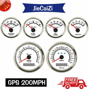 Juego de 6 medidores 200 mph gps velocímetro velocímetro combustible voltios aceite temperatura para coche marino blanco - Imagen 1 de 3