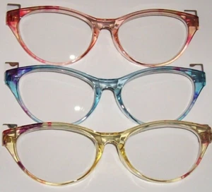 NEW Betsey Johnson 3 PAIR Reading Glasses PINK~BLUE~YELLOW Readers +1.50 DARLING - Picture 1 of 5