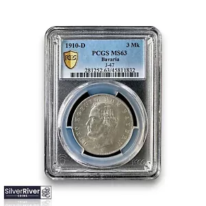 1910-D Germany-Bavaria Silver 3 Marks (*Certified MS63 by PCGS*) - Lustrous - Picture 1 of 4