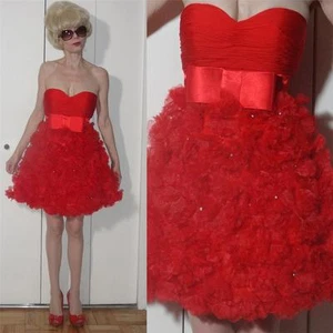 Jovani Designer Strapless mini Red Dress ruched corset Bow Flowers & beads 0 XXS - Picture 1 of 1