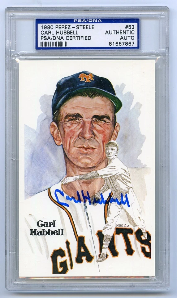 CARL HUBBELL PSA/DNA SLABBED AUTOGRAPHED PEREZ STEELE CARD NEW YORK GIANTS   - Image 1 of 1