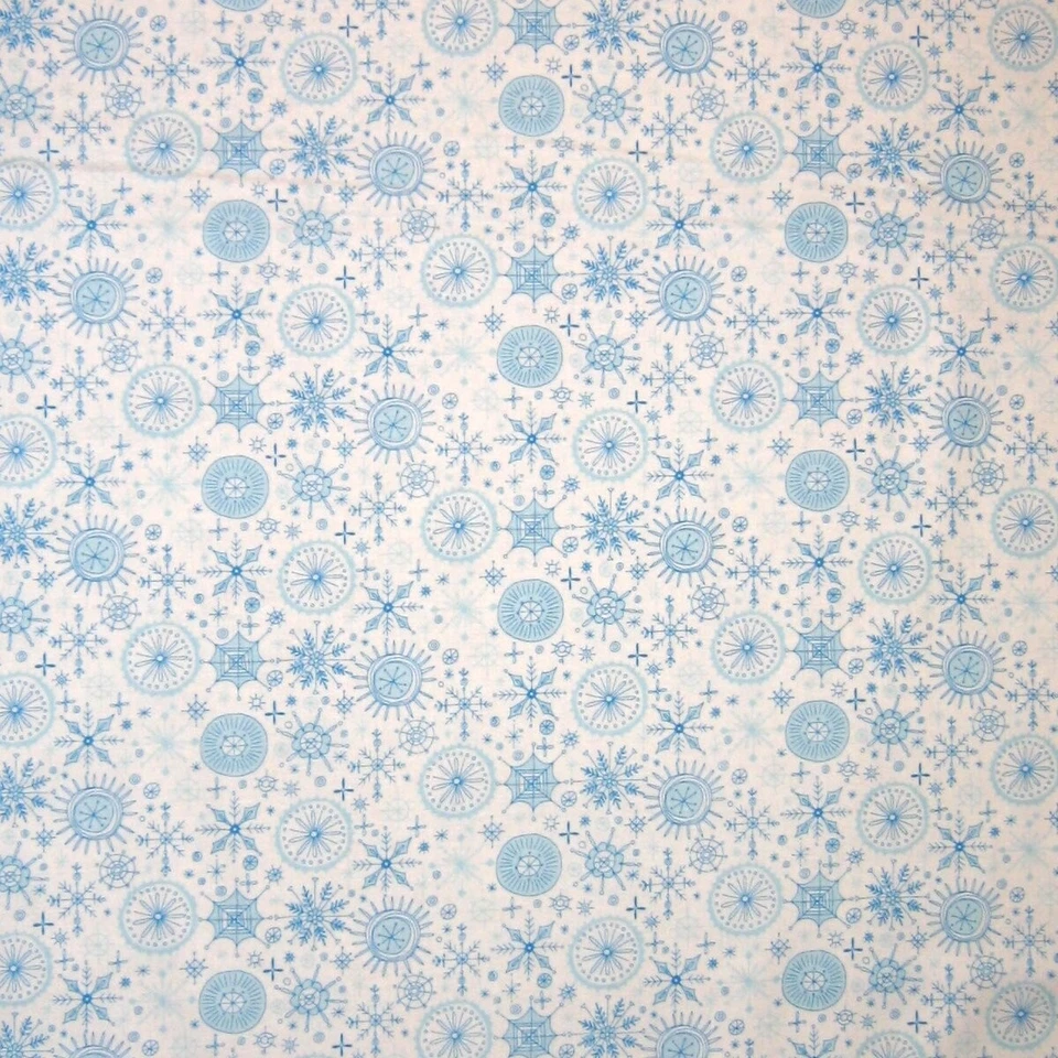 Christmas Fabric - Get Jolly Retro Snowflake Blue White - Blank YARD - Image 1 of 1
