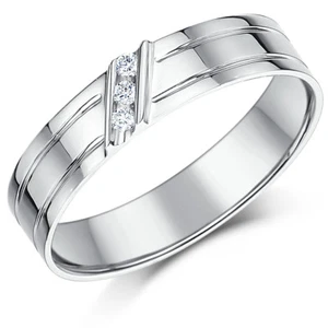 9ct Oro Blanco Anillo 5mm Acanalado Diamante Set Anillo - Imagen 1 de 2