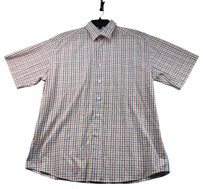 Linea Uomo Button Down Shirt Mens Size Large Orange Blue Checkers Short Sleeve - Image 1 of 4