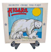 Vintage 1987 - ACE Tile - ALASKA - Polar Bear & Cubs - Ceramic Trivet Art Plaque