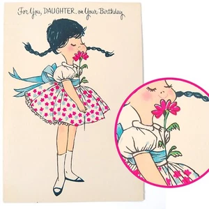 1968 Rust Craft Niña Hija Cumpleaños Tarjeta de Felicitación Trenzas Vestido Flor - Imagen 1 de 7