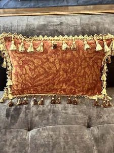 michael amini Red Gold Beaded throw Pillow - Picture 1 of 9