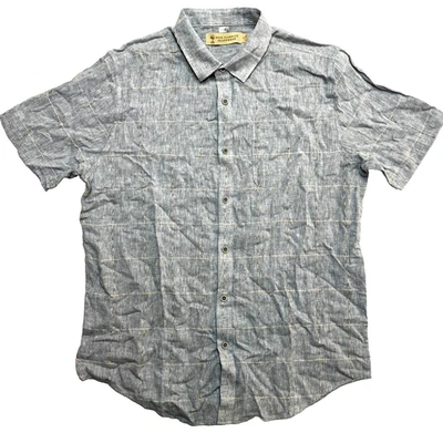 复古 Boca 衬衫男式 XL 灰色短袖缝制经典亚麻纽扣 — 第 1/4 张图片