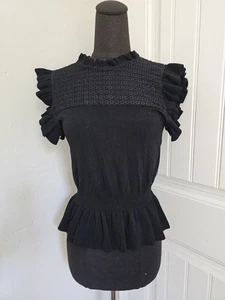 Love Token Ruffle Sleeve Knit Top Black Medium - Picture 1 of 4