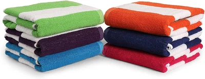 Bath Towel Set 6 Pack,30 X 60 Inches Large 100% Cotton Cabana Stripe Beach Towel - Image 1 of 4