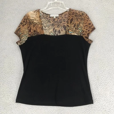 Top Suzie vintage para mujer talla L manga gorra estampado de tigre transparente sobre negro Foto 1 de 4