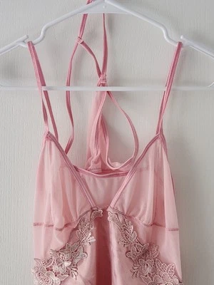 FREDERICK’S of HOLLYWOOD PINK SHEER Babydoll Sz. S~w/Thong~Floral Lace Top~NWOT - Image 1 of 4