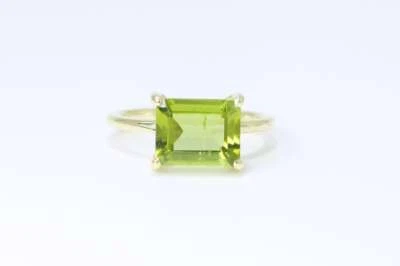 Natural Octagon Cut Peridot Gemstone 14k Yellow Gold Solitaire Engagement Ring - Image 1 of 4