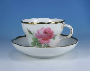 Meissen "Rote Rose breiter Goldrand" gr. Kaffeetasse & Untertasse 2.Wahl - Bild 1 von 3