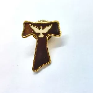 Tau Cross Franciscan Pin White Dove Confirmation Religious Lapel Enamel - Picture 1 of 3
