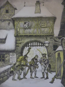 Helmut Skarbina (1888-1945) Lithografie Stadtansicht Musiker in Gasse (175) - Bild 1 von 11