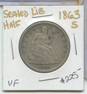 1863-S Silver Seated Liberty Half Dollar 50c San Francisco Mint - SS735 - Picture 1 of 3