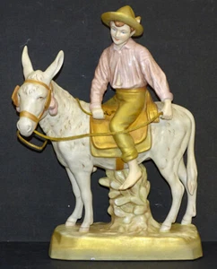 HUGE! Vintage ROYAL DUX PORCELAIN Bohemia BOY RIDING DONKEY Ceramic Figurine - Picture 1 of 1