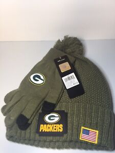 Green Bay Packer NFL Team Apparel Green Beanie Hat And Glove