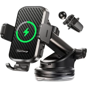 Chargeur Voiture Sans Fil avec Support Téléphone, 15W Charge Rapide Serrage Auto... - Photo 1/9