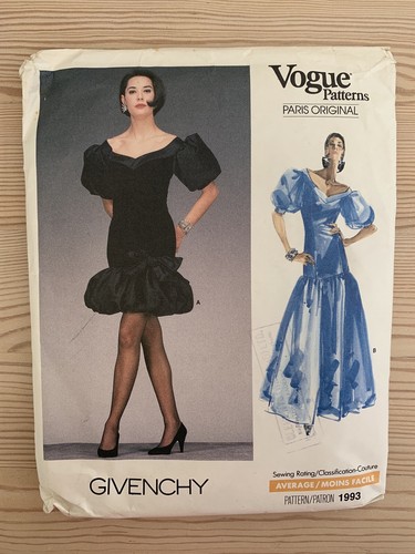 Abito vintage Vogue Paris originale GIVENCHY 1993 modello cucito taglia 14 taglio