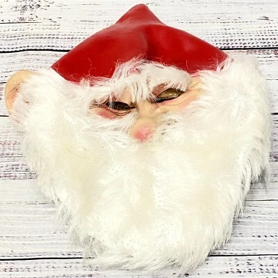 Vintage Scary Gnome Face Mask Evil Troll Red Hat White Beard Latex RARE - Image 1 of 4