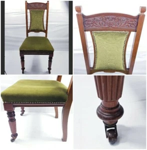QUALITY OAK, ANTIQUE, EDWARDIAN IN GREEN VELOUR BROWN WOOD - Picture 1 of 12