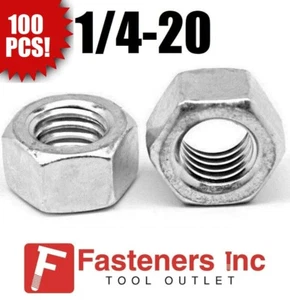 (Qty 100) 1/4-20 Low Carbon Grade 2 Finished Hex Nuts Zinc Plated - Picture 1 of 3